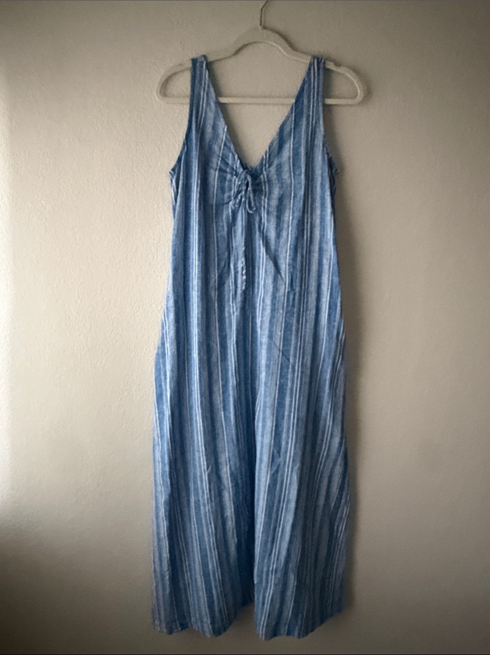 LOFT Blue and White Striped Tie-Front Maxi Dress
